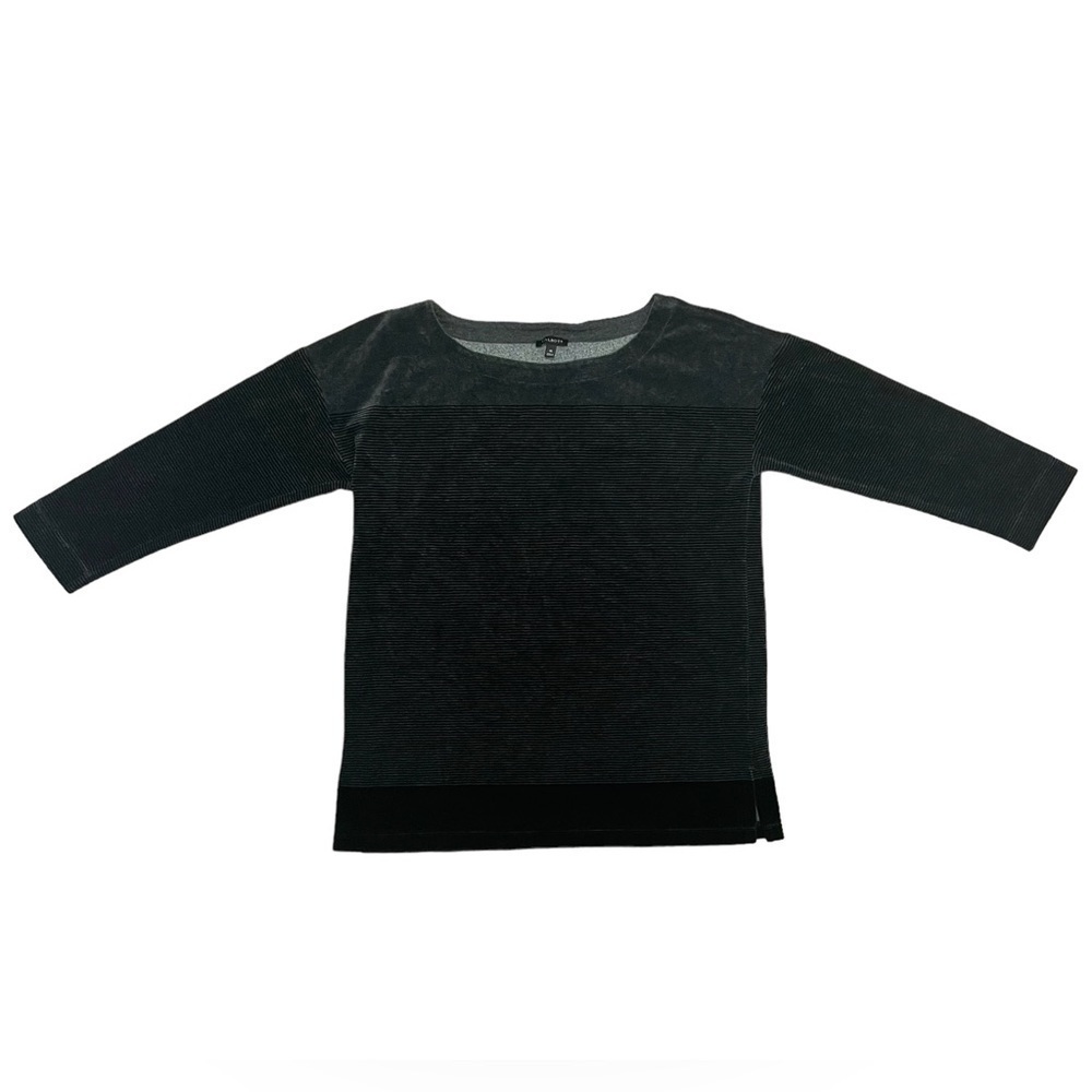 Talbots Gray and Black Striped 3/4 Sleeve Top Size Medium